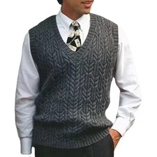 Men's Sweaters V Neck Knitted Vest Tops Sleeveless Knit Solid Sweater Top