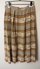 Christian Dior Vintage 100 Silk Midi Skirt Pleated Brown Floral Size 14