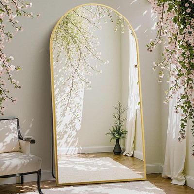Arched Full Length Mirror with Stand 71''X26'' Floor Standing Aluminum Frame for B