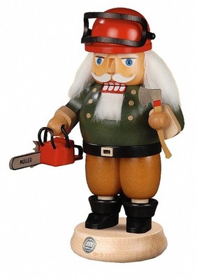 German nutcracker Forest worker with power saw, height 23 cm / 9 inch, origin...