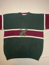 Vintage John Ashford Golf Sweater XL Green Burgundy Striped Knit Pullover