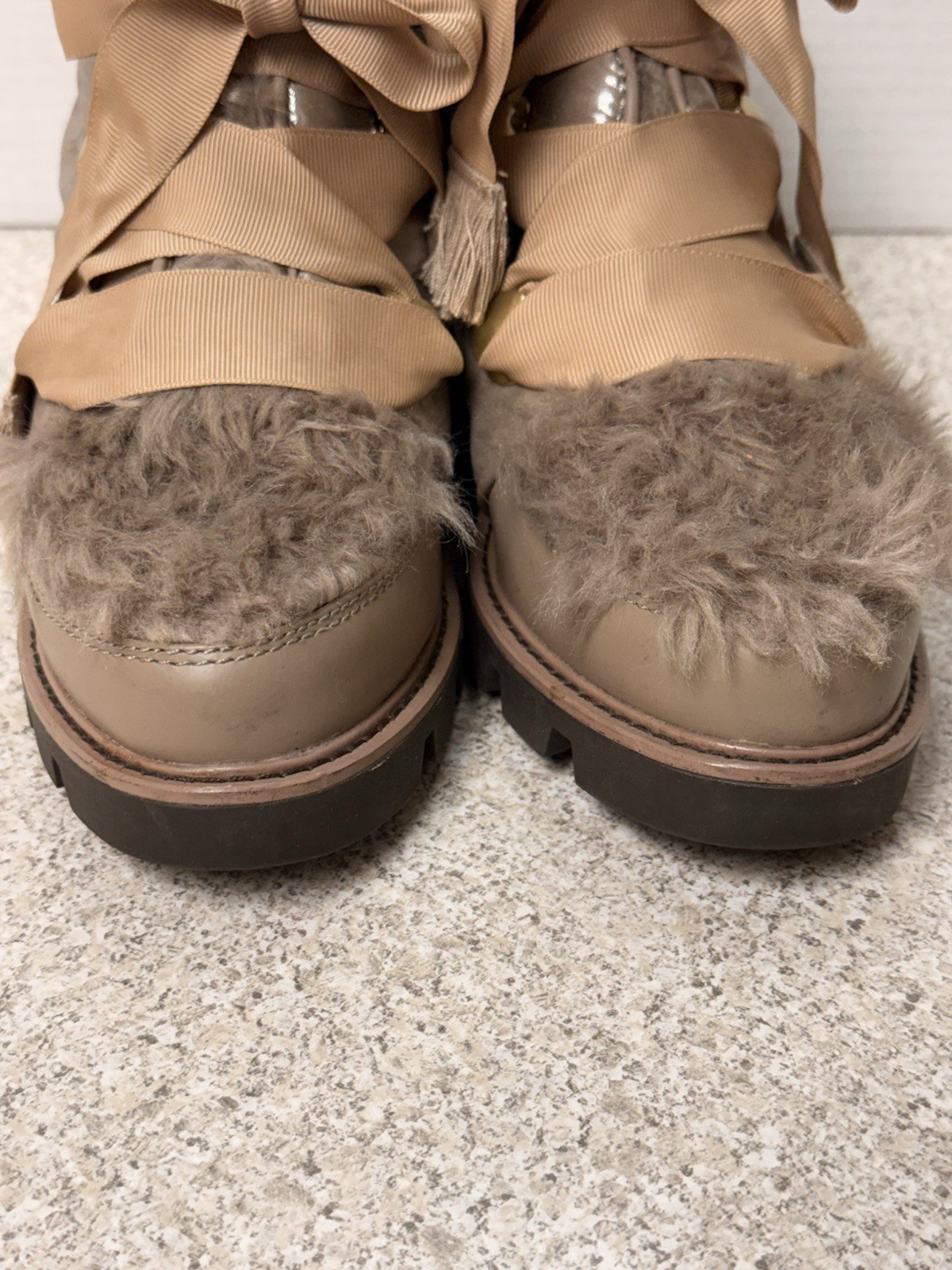 Kelsi Dagger Brooklyn Sz 7 Faux Fur Lug Sole Boots In Champagne Sold Out Online image 5
