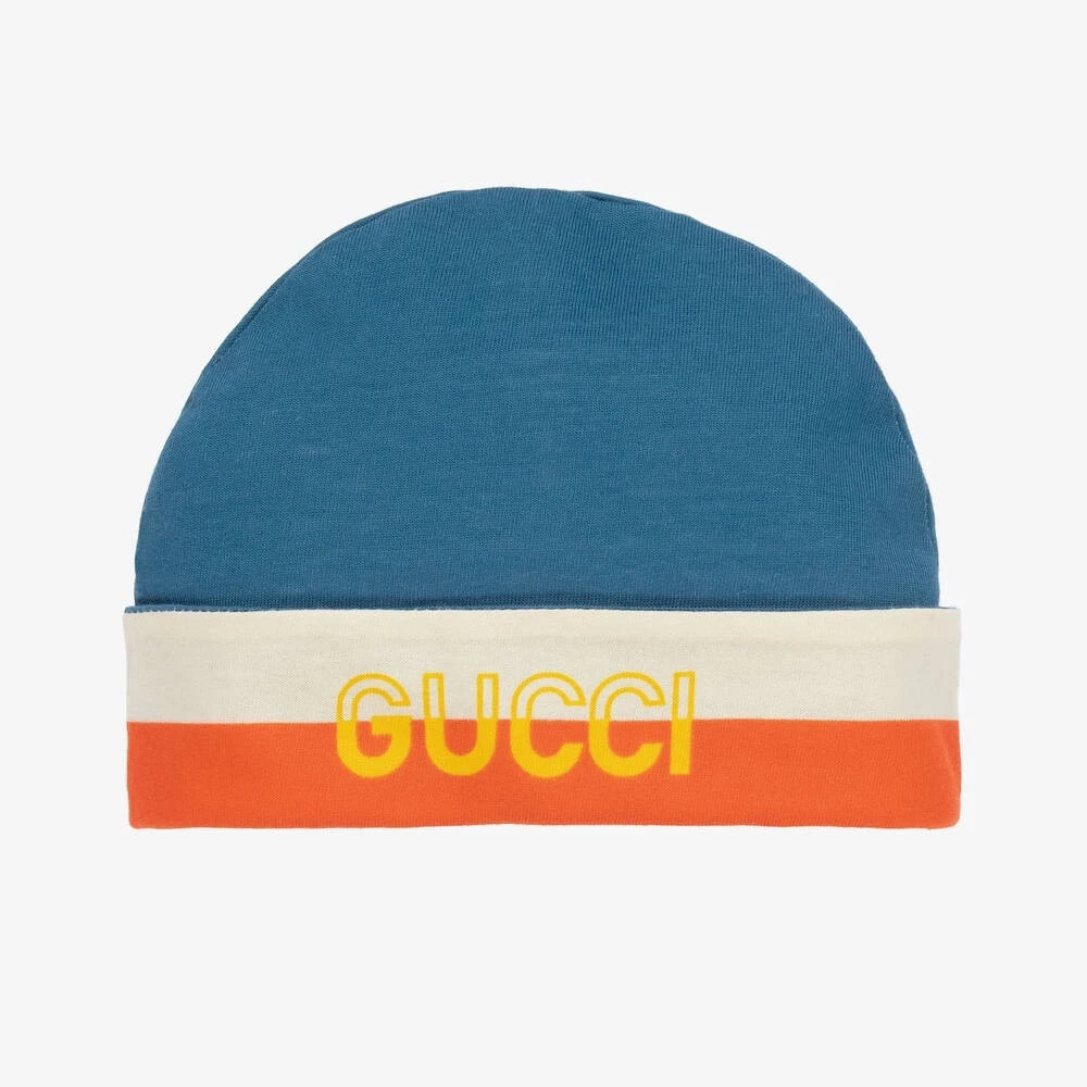 NWT Gucci Blue Cotton Baby Hat 6-12 Month Sz L 727887