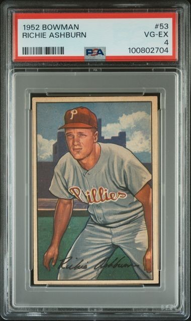 1952 BOWMAN #53 RICHIE ASHBURN HOF PSA 4 G-EX CLEAN NEW SLAB