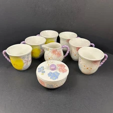 Set of 6 Ernestine Salerno #167 Signed Italy Mugs/Cups with Creamer & Sugar Bowl