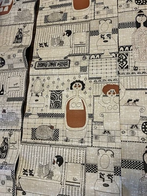 VTG Wallpaper Bathtub Bathroom Naked Bathers Cat Edward Gorey Style 1970's - Image 1 of 4