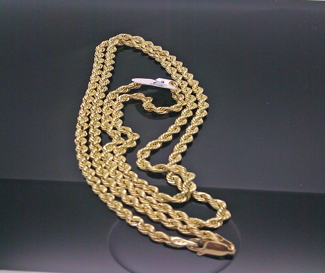 Real 10K Yellow Gold Rope Chain Necklace 25 Inch 3mm lobster Men Women