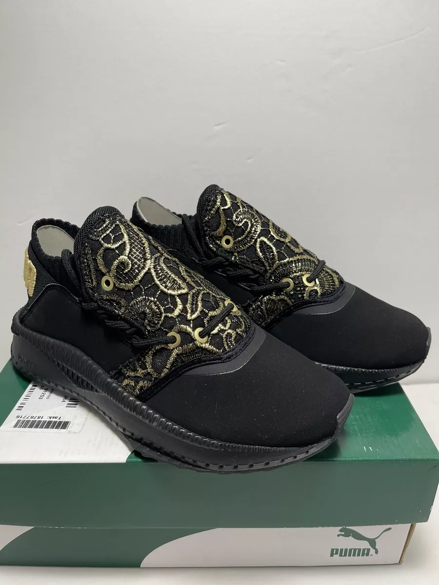 Puma Womens Size 6.5 TSUGI Shinsel Lace Black Gold Sneakers Shoes 366496 01