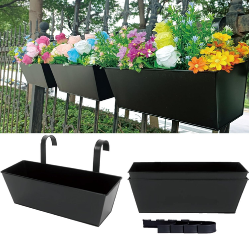 3 Pcs Large Hanging Flower Pots for Railing or Fence 16 Inch Railing Planter Box - Picture 8 of 12