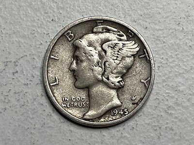 ONE Qty (1945) Mercury Dime (Winged Liberty). 90% PURE Silver. FREE S&H