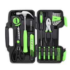 39Pcs Green Home Repair Hand Tool Toolbox Bit Drive Plier Hammer Scissor Hex Key