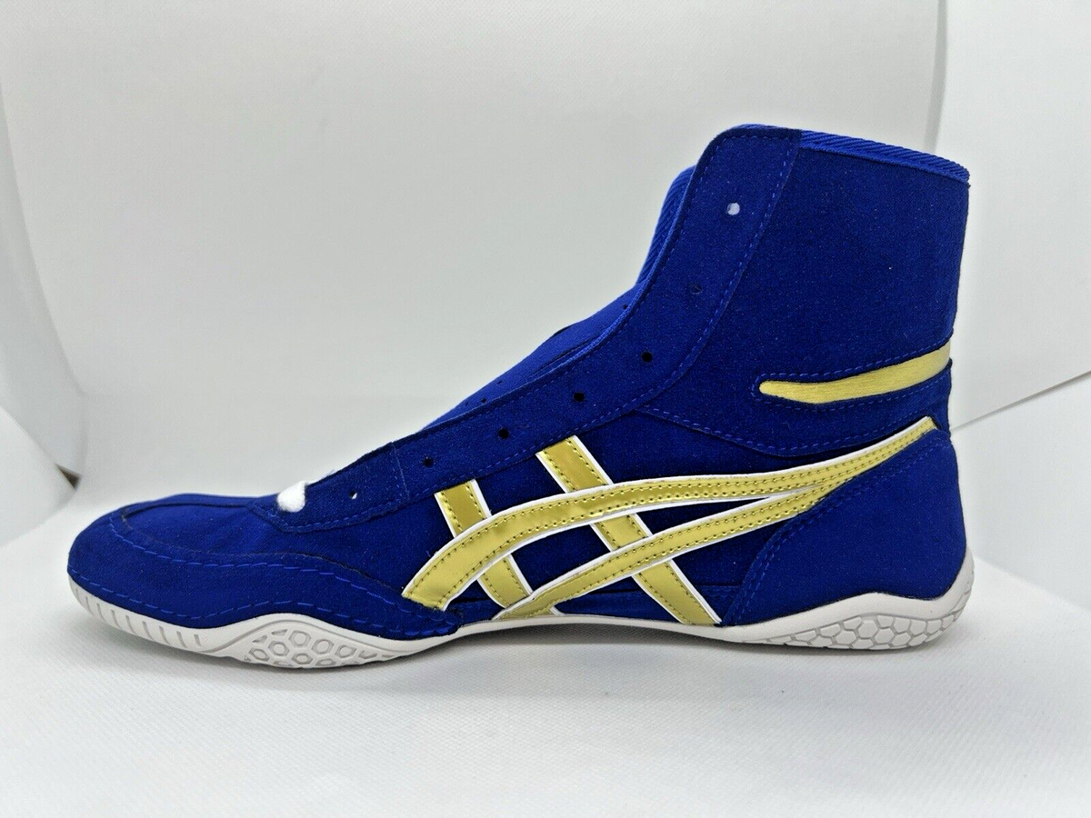 asics Boxing Wrestling Shoes 1083A001 Blue Gold Line White New EX