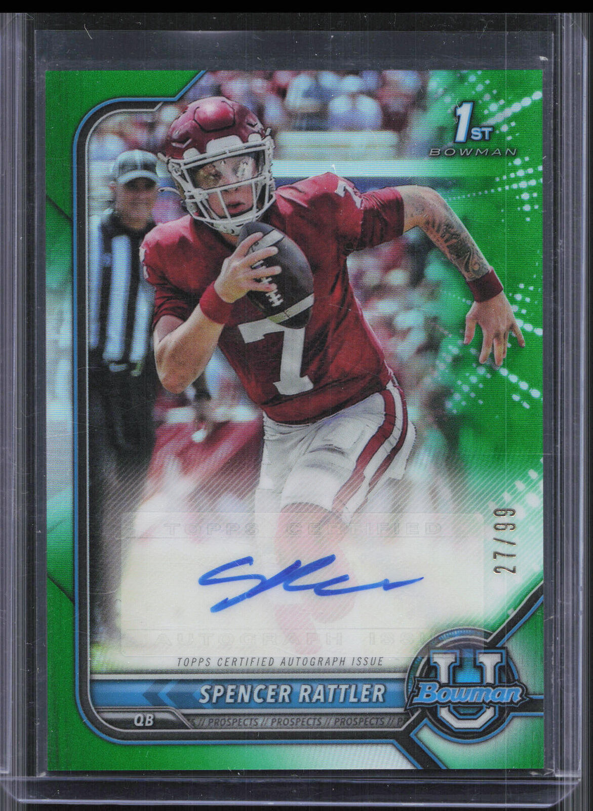 2021 Bowman University Chrome Spencer Rattler 1st Green Refractor Auto #/99