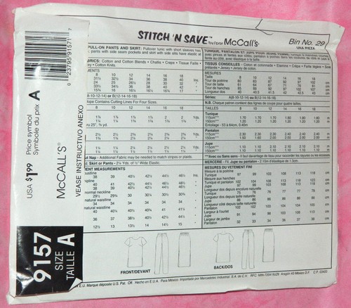 Uncut McCalls Misses Gr. 8-14 einfache Kurzarm Tunika Hose & Rock Muster 9157 - Bild 2 von 2