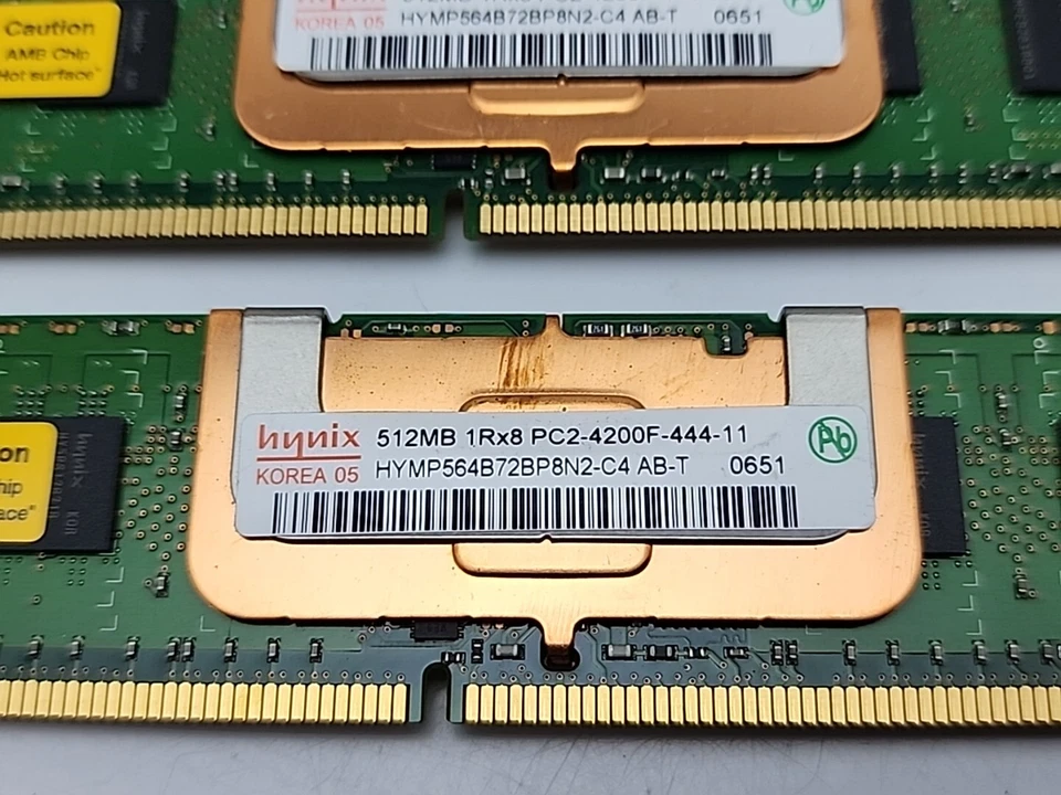 Lot of 4 Hynix 2GB DDR2 PC2-4200F-444-11 ECC Server Memory HYMP525B72BP4N2-C4 AB - Image 2 of 4