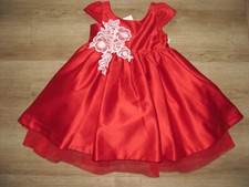 JANIE AND JACK HOLIDAY 2T RED SILK SATIN FLORAL APPLIQUE DRESS, brand new 
