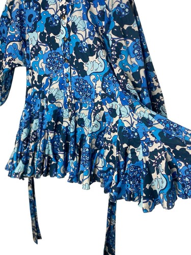 Rhode Womens Small Emma Dress Mini Button Poplin Blue Belted - Picture 4 of 12