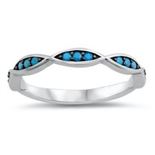 Women's Simple Wedding Band Turquoise Stone Ring .925 Sterling Silver Sizes 4-10