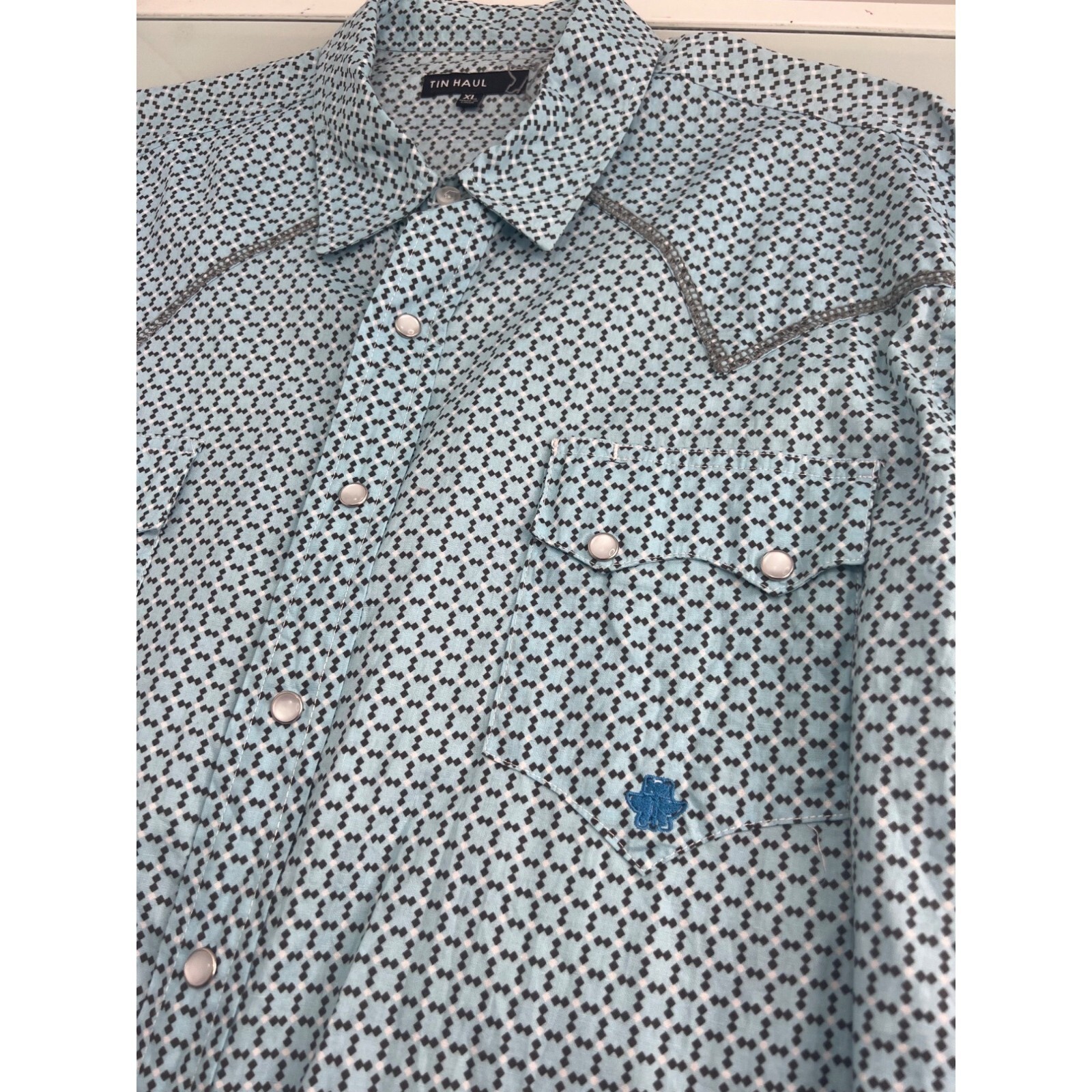 Tin Haul Men Western Shirt Pearl Snap Blue Long Sleev… Gem