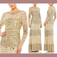 NWT $998 Mac Duggal [ 10 ] Embellished Illusion High Neck Long Sleeve Gown G1585
