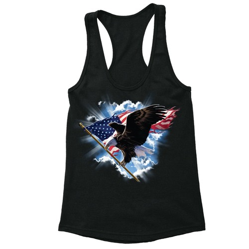 American Flag Eagle distressed Fourth 4th of July Gun Racerback Tanktop USA Tank - Picture 2 of 14