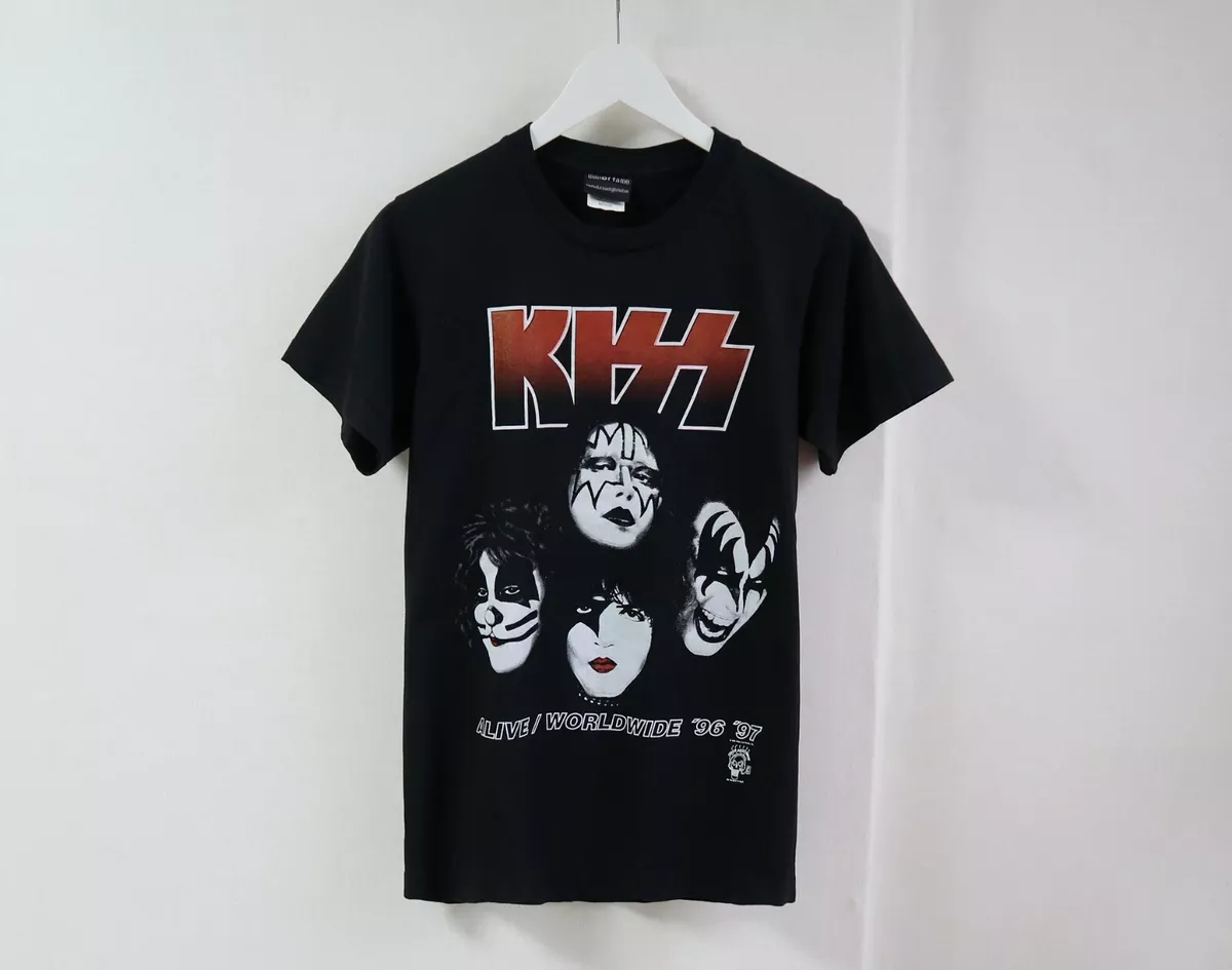 Vintage　ブラック-　90s　PYRAMID　クルーネック　Tシャツ　KISS　WORLDWIDE　Rock　96-97　ロック　デッドストック　Item　USA製　ヴィンテージ　ALIVE