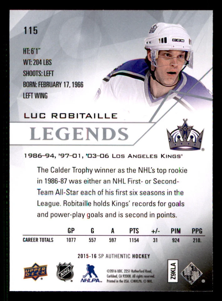 2015-16 SP Authentic #115 Luc Robitaille - Image 2 of 2