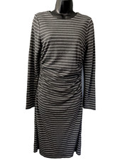 Ann Taylor Womens Long Sleeve Striped Bodycon Dress Rusched Sides Small