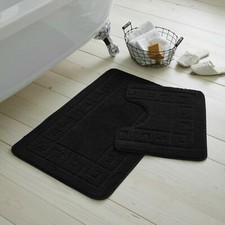 GREEK BATH MAT PEDESTAL SET NON SLIP SOFT TOILET ABSORBENT BATHROOM RUGS 2 PIECE