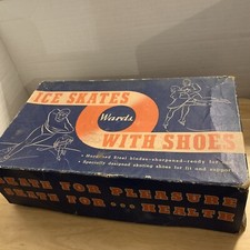 Pair Vintage Montgomery Ward Ice Skates Ladies Size 5 White No 6014 Chromium