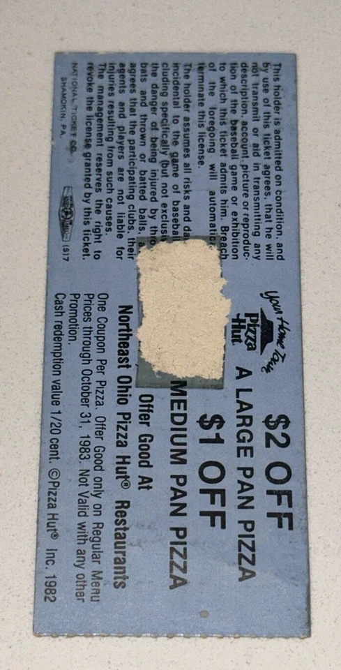 Indians Rangers MLB Ticket Stub Frank Tanana Career Win #118 Bell HR 8/6/1983 - Image 2 of 2