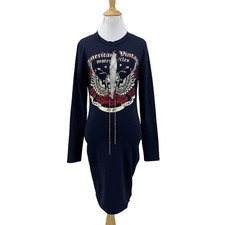 Fashion Nova Mini T Shirt Dress Medium Navy American Vintage Long Sleeve Cutout