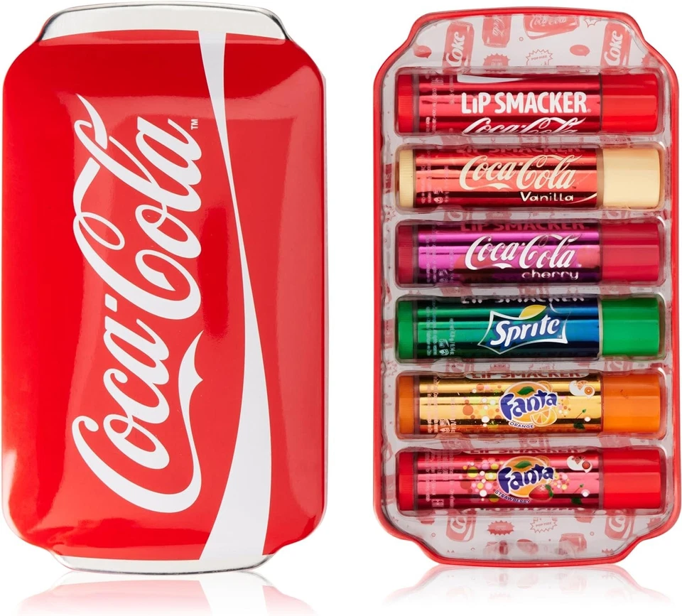 LIP SMACKER Coca-Cola Lip Balm Gift Set, 6 Flavors Fanta Sprite, Red Sleep Mask Travel Set