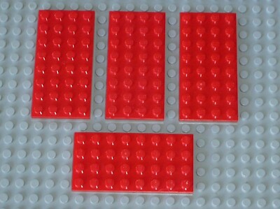 4 x Lego rote Platte 4 x 8 Ref 3035 / Set 1077 8157 955 855 8654 7142 7665 7140...