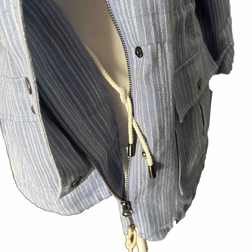 JOIE 'Barker A' Stripe Blue White Linen Jacket Concealed Hood Women's Medium - Picture 6 of 11