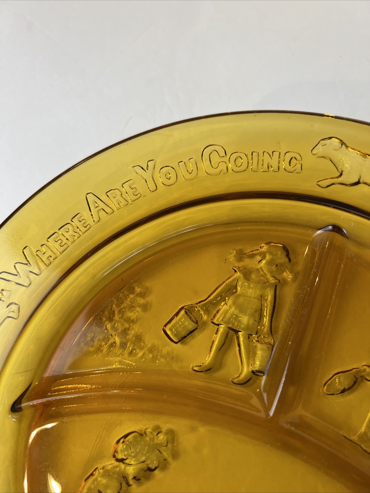 Vintage amber glass child's plate with nursery rhyme eBay