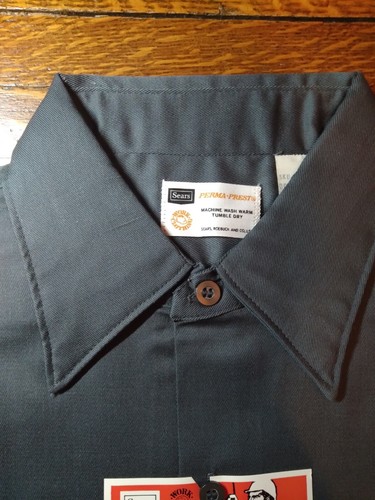 NOS Vintage 1970s Sears Perma Prest Luster Twill Work Shirt Grey Size Large NEW - Picture 3 of 6