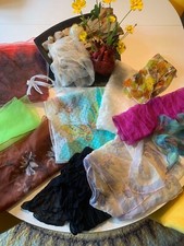 True Vintage 1960s-80s Lot of 10 Chiffon Scarves 1 Bonnet