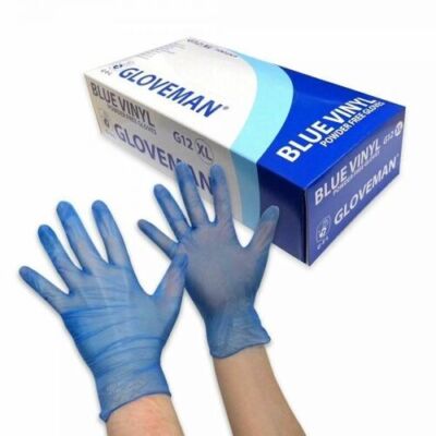 Lebensmittelechte Box mit 100 Handschuhen Gloveman blau puderfrei Einweg Vinyl Best AQL