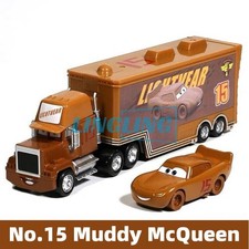 Set of 2 Disney Pixar Cars 3Gen No.15 Muddy McQueen Mack Hauler Truck & Toys Car