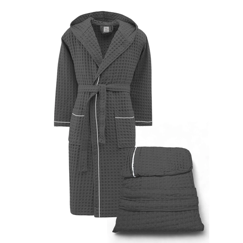 Bassetti Accappatoio Uomo Donna Con Cappuccio In Jacquard Tinto Filo Di - Foto 6