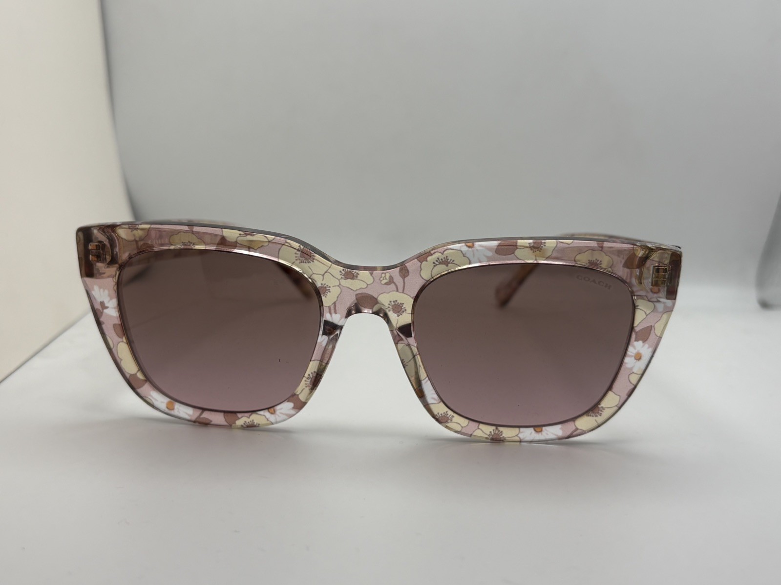 Coach Pink Floral HC 8318 Women's Square Sunglasses + Case + Cleaning cloth thumbnail 3