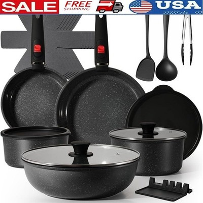 21 Piece Nonstick Camping Cookware Set Easy Storage Detachable Handle Pots Pans