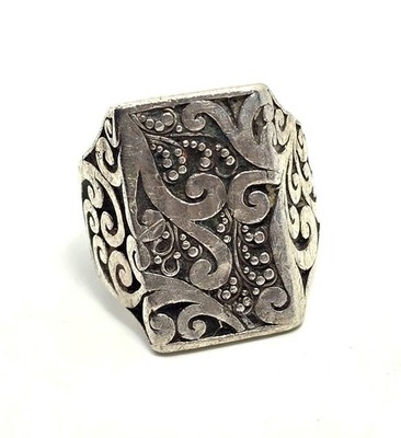 Lois Hill large Bali scroll granulated vintage sterling silver ring size 8