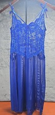 Women’s Royal Blue Sheer Babydoll Dress  Lace Spaghetti StrapFlowy Mini
