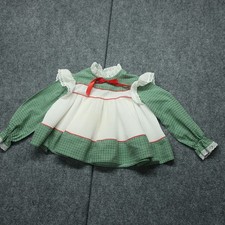 VTG Montgomery Ward Dress Baby Girls 5 Green White Gingham Ruffle Long Sleeve