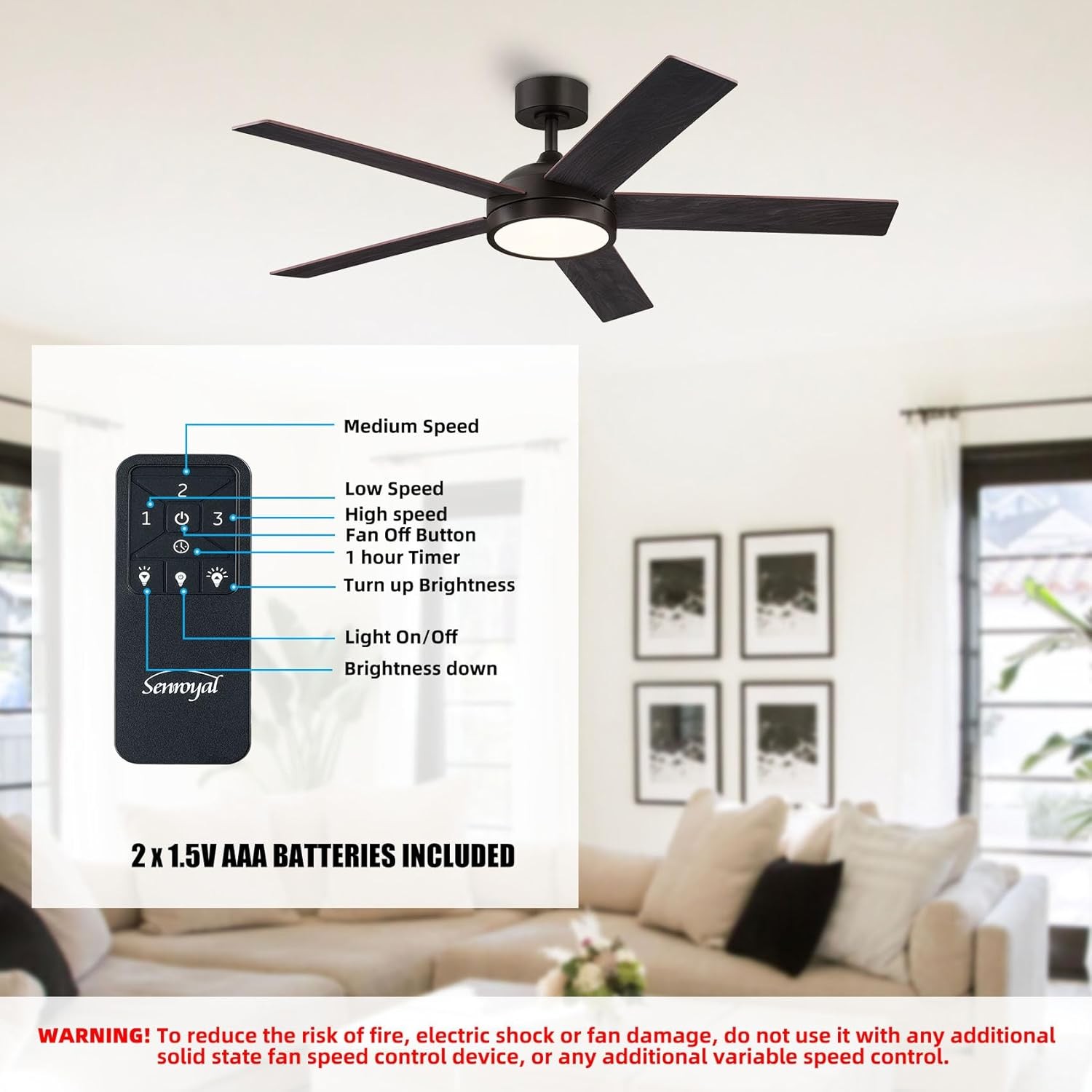 54 Inch Ceiling Fan with Light and 54 Oil Rubbed Bronze, Bronze 