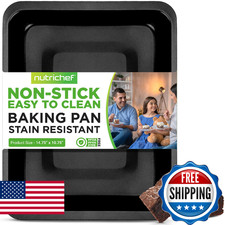 NutriChef Nonstick Baking Pan - 14" x 10" Rectangular Carbon Steel Baking Tray -