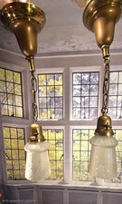 Antique Pair 1920'S Victorian Hanging Ceiling Light Fixtures Pendant Sconces