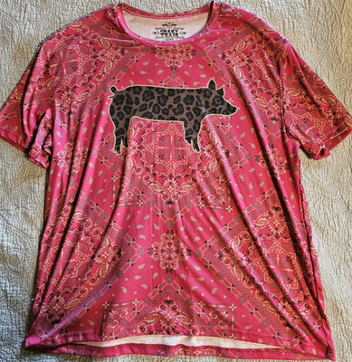 Crazy Train Pink All-Over Cow Graphic Print Crew Neck Short Sleeve T-Shirt 2XL